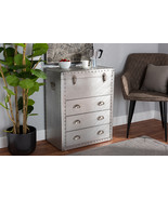 Nadra French Industrial Silver Metal 3-Drawer Accent Storage Cabinet - $5,966.97 MXN