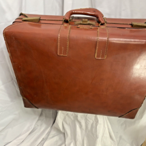Brown Genuine Leather Hard Side Travel Bag Suitcase 24x18x7 Luggage 50s Vintage - £36.20 GBP