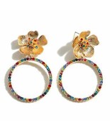 Flower Multi Colored Crystal Ring Drop Earrings - £13.48 GBP