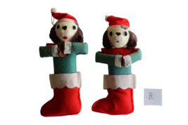 Lot 2x Vintage Cute Puppy Dog Santa Hat Stocking Christmas Ornament Felt Japan B - £8.37 GBP