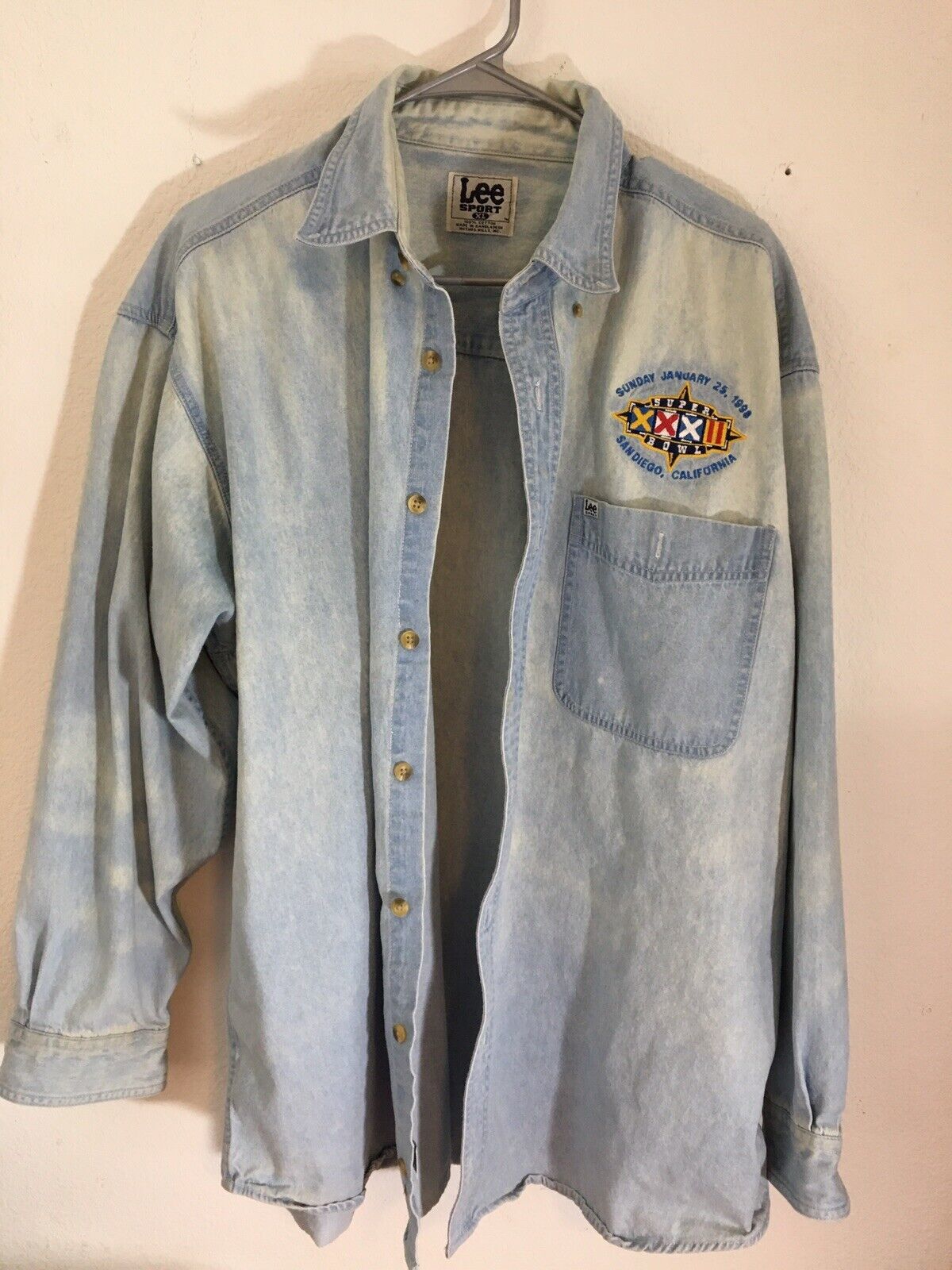 VTG Lee Sport Denim XL Button Down Shirt 1998 Super Bowl XXXII #32 Button Front - £18.67 GBP