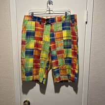 Loudmouth Golf Men&#39;s Plaid Cotton Plaid Madras Patchwork Colorful Shorts... - $28.71