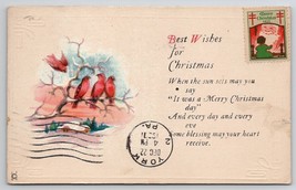 Christmas Wishes Birds On Branch 1923 Seal Santa Claus Postcard M27 - £4.68 GBP