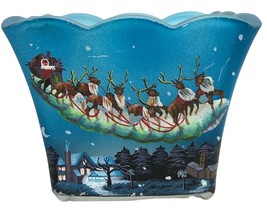 Vintage Hand Painted Glass Christmas Candle Holder Jar Santa Sleigh Reindeer - £26.86 GBP