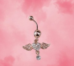 Heart with Wings Belly Bar / Belly Ring - Body Piercing Jewellery - Rose... - £8.55 GBP