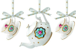 Royal Albert Mini Tea Service 3 PC ORNAMENT SET Polka Blue New Country R... - $47.30 CAD