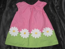 Gymboree Pink Green Daisy Floral Color Block Shift Dress Baby 3-6 Excellent - £10.08 GBP