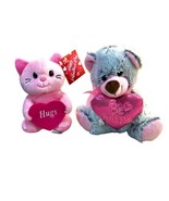 Hug Luv Pink Cat 6 Inch Plush and Gray Bear 7 Inch Plush Be Mine Valenti... - £6.88 GBP