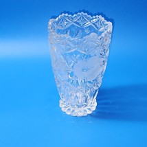 Vintage Imperlux West German 7” Cut Crystal Vase Sawtooth Frosted Edelweiss MINT - £27.80 GBP