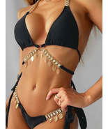 Beach Fashion Women&#39;s Chic Split Neck Metal Pendant Bikini Swimsuit | Gu... - £21.56 GBP