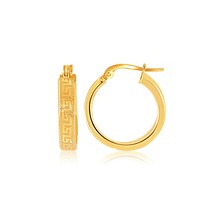 14k Yellow Gold 0.75in Women&#39;s Greek Key Small Hoop Earrings - £237.03 GBP