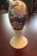 CLOISONNE HANDPAINTED TRINKET BOX EGG in a ceramic Lenox stand  - $84.15