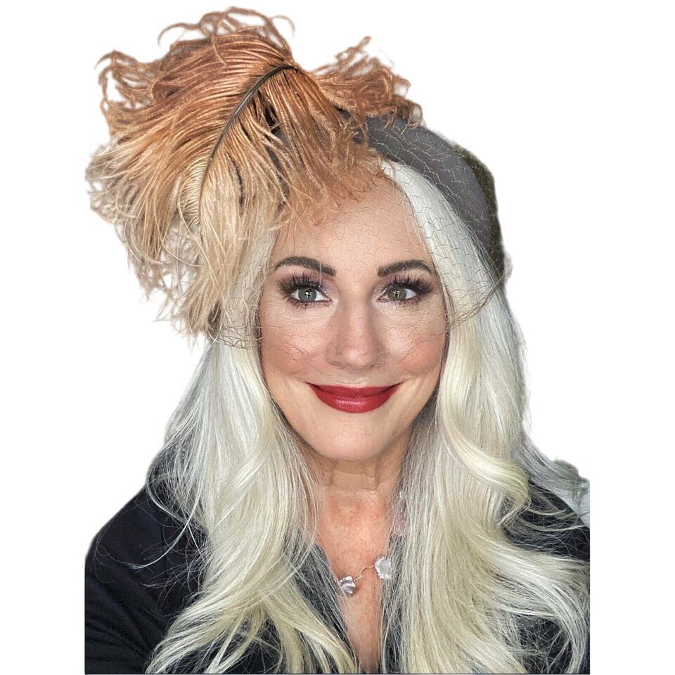 30s Taupe Felt Hat Ombre Ostrich Feathers Asymmetrical VTG Henry Pollack... - $78.41