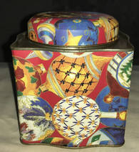 Vintage Biscuit Tin w/  Round Lid, Multiple Colors 4 1/2&quot;H X 4 W - £4.60 GBP