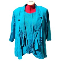 Risa Ann New York Sz 24W Vtg 3 Piece Set Jacket Blouse Pants Turquois - £18.39 GBP