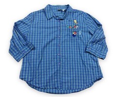 Vtg 90s Looney Tunes Sylvester Tweety Bird Womens Blue Plaid Cotton Shirt Sz XL - £15.41 GBP