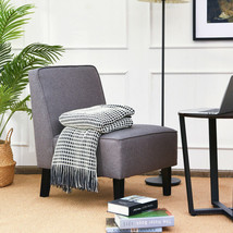 Modern Armless Accent Chair Rubber Wood Legs Linen Fabric Living Room Bedroom - £97.86 GBP