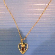 Avon Gold Heart with Amber Stone Necklace - £6.07 GBP