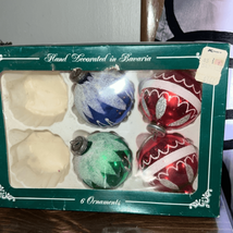 Vintage Multi Color Stenciled Glass Ornaments by Coburg Glass / Box of 4 - $11.76