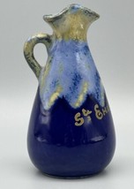 Vintage Miniature Drip Glaze Pottery Pitcher Vase Blue 4&quot; Signed Jug Ves... - £14.89 GBP