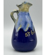 Vintage Miniature Drip Glaze Pottery Pitcher Vase Blue 4&quot; Signed Jug Ves... - £14.63 GBP