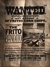 1968 Frito Bandito Wanted for Theft of Fritos Corn Chips - Original Print Ad C4 - £19.22 GBP