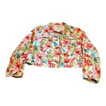 Cato Women’s Floral Jean Jacket 18 20W Tropical Hawaiaan Flowers Plus Button Up - £18.64 GBP