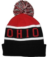 Ohio Wide Stripe Winter Knit Pom Beanie Hat (Red/Black) - $27.28 CAD