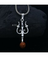 925 Sterling silver handmade Trishul with rudraksha (trident) pendant,ns... - $34.64+