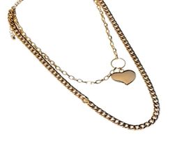 Charming Charlie 2 Layered Curb Chain Heart Pendant Gold Necklace For Women; Ele - £12.00 GBP
