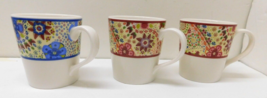 Lot Of 3 Starbucks Coffee Mugs Cups 2007 11 ounce Mod Floral Flower - £22.48 GBP