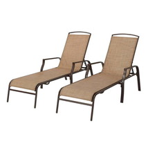 Outdoor Chaise Lounge Chairs Set of 2 Pool Patio Reclining Steel Beige/B... - $158.60