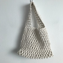 Lindaura Handbag Fishnet Mesh Knit Crochet Small White Top Handle Open Tote - $23.10