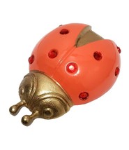 RARE Jeweled Brass Ladybug Sculpture Figurine Coral Gold Ruby color Pape... - $21.46