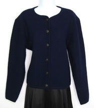Vintage Stephanie Andrews Blue Crew Neck Wool Cardigan Sweater Jacket Womens Med - £14.45 GBP