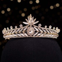 FORSEVEN  Crystal Alloy Crown Crystal Leaf Tiara Women Headband Fashion Bridal W - £22.76 GBP