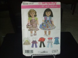 Simplicity 3936 Doll Clothes Pattern - Fits 18&quot; Dolls - $7.54