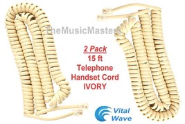 2X Ivory Almond 15ft Telephone Handset Receiver 4P4C Cable Curly Cord Wire VWLTW - £10.31 GBP