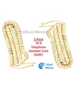 2X Ivory Almond 15ft Telephone Handset Receiver 4P4C Cable Curly Cord Wi... - £10.37 GBP
