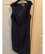 Tory Burch Sheath Dress Sleeveless Wool Blend Gold Logo Buttons Navy Lin... - $64.35