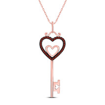 10kt Rose Gold Womens Red Color Enhanced Diamond Heart Key Pendant 1/10 Cttw - £149.08 GBP