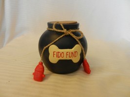 Round Blue Ceramic Fido Fund Dog Bank Raised Bone, Fire Hydrants - £20.98 GBP