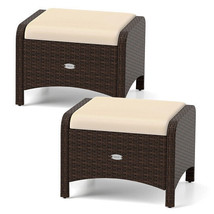 2 Pieces Outdoor Patio PE Wicker Ottomans with Removable Cushions-Beige ... - €119,83 EUR