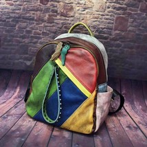Vintage Backpack 2022 New Hand-wiping Random Color Mixing Leather Women Shoulder - £97.33 GBP