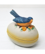 Blue Bird Trinket Box Ceramic Blue Orange Nesting Flowers Taiwan 1980s Vtg - £11.37 GBP