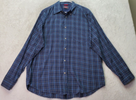 Wrangler Shirt Men&#39;s Large Navy Plaid 100% Cotton Long Sleeve Collar Button Down - £13.76 GBP