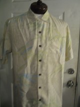 Tommy Bahama Hawaiian Shirt Sz M 100% Silk Cream Blue &amp; Green Leafy Design - $55.88