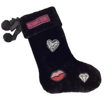 Victoria&#39;s Secret Christmas Stocking Pom Pom Diamond Lips Plush Patch Heart - £15.66 GBP