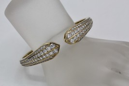 925 Silver Gold Over Sterling Cubic Zirconia Bangle Bracelet 7&quot; - £73.27 GBP