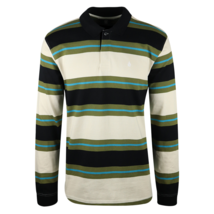 Volcom Men&#39;s Black, Olive Green &amp; Beige Striped L/S Polo T-Shirt (S03) - £14.28 GBP